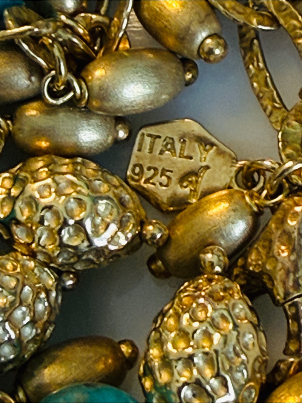 Etrusca Sterling Silver & 18K Gold Overlay Turquoise Charm Bracelet – Italy - Picture 13 of 15